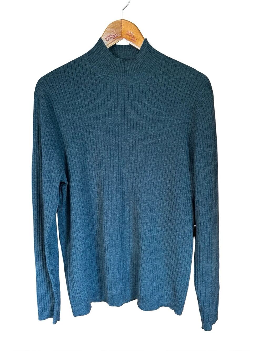 Brooks 346 Italian Merino Wool Ribbed Green Mock Neck Sweater  L Brooks Brothers